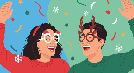 Modern Flat Illustration of People Celebrating Christmas or New Year Party