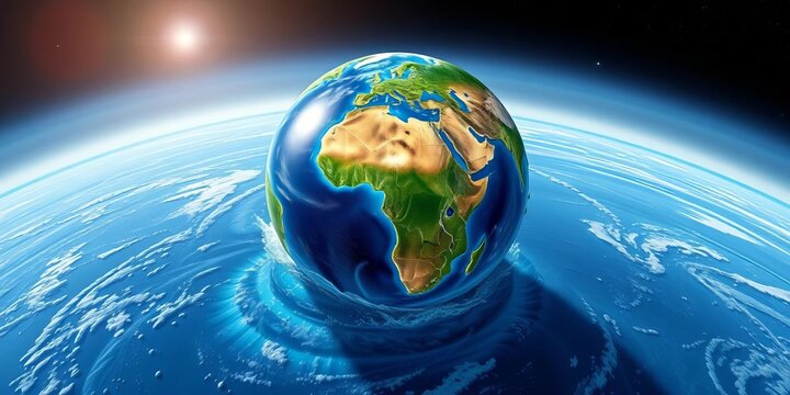Smiling Earth globe, green land, blue ocean, playful paint style, environmental care,  concept,  protect