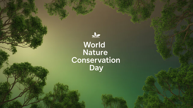 World Nature Conservation Day celebrated with a forest canopy view and green gradient background