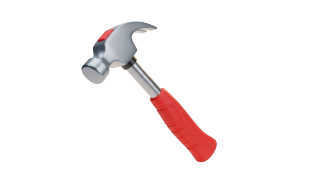 Silver Claw Hammer with Red Grip Tool isolated on a transparent background red handle