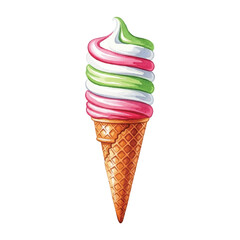 Watercolor Turkish Dondurma Ice Cream Cone Illustration on White Background