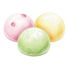 Watercolor Mochi Ice Cream Balls Illustration Isolated on White Background