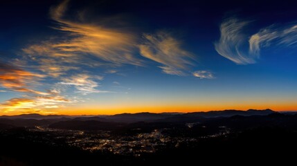 Obraz premium peace. A breathtaking sunset sky panorama with vibrant warm hues and glowing clouds. inspiring travel planning, travel magazines, designed for travel destination branding, inspires travel planning.