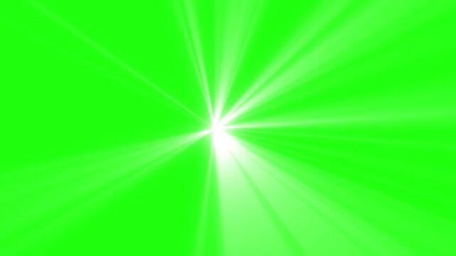 Isolated white light rays animation. 4K white spotlight effects, Lens Flare Chroma Key Green Screen. Optical Lens flare Green Screen. Shining star and light rays motion graphics. Spotlight rays.
