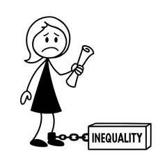 Fototapeta premium Gender inequality blocking success despite education diploma