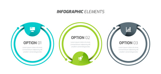Circle Business Infographic Template with Lines, Icon and 3 Options for Presentation, Flowchart.