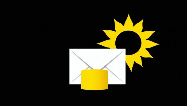 Bright sun shining behind a white envelope with a yellow seal