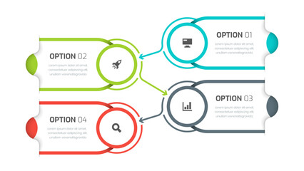 Business infographic template with Circle, Line, 4 options and icon for presentation