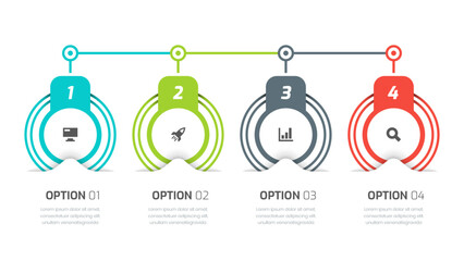 Vector Business Infographic Presentation Template with Circle Label, 4 Numbers and Icons