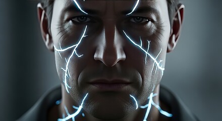 Experience the intensity of a man empowered with electric energy coursing through him, radiating strength and futuristic power for your innovative projects