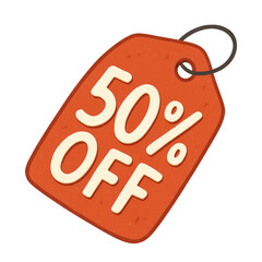 Black Friday sale clipart with transparent background showing red tag with 50 percent off text in white for discount promotion png