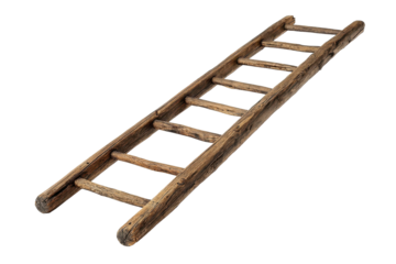 Rustic Ladder: An old wooden ladder rests, a symbol of potential and upward mobility, isolated for focused depiction of its classic form and design.