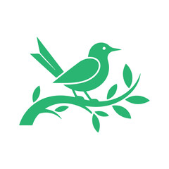 Bird Silhouette on Branch Vector Design. Minimal Black and White Bird Icon Illustration