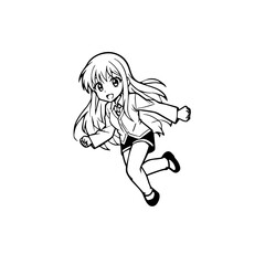 Black and white hot anime character line art illustration, stylish minimal outline drawing in clean style
