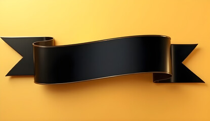 Black ribbon banner 3d render - illustration of glossy text box for title sign or advertising message, Black ribbon banner on golden background, black ribbon banner flex , green ribbon banner on yell