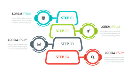 Abstract Business Infographic Template with Icon and 4 Steps for Presentation, Flowchart