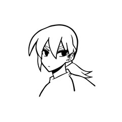 Black and white hot anime character line art illustration, stylish minimal outline drawing in clean style