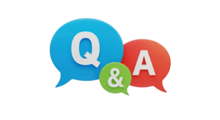 Three Speech Bubbles with Q A and Ampersand Symbols isolated on a transparent background question