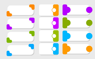 Infographic design featuring blank white rectangles with orange, purple, and green shapes.