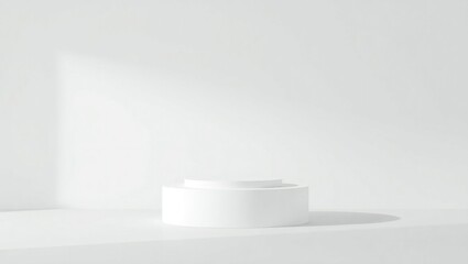 Minimalist white podium with soft geometric shadows and light