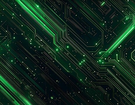 Abstract circuit board pattern with glowing green lines