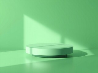 Minimalist green podium with dramatic light and shadow