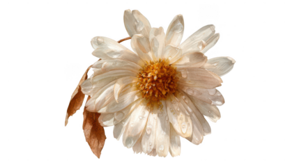 Delicate white flower with orange center isolated on transparent background