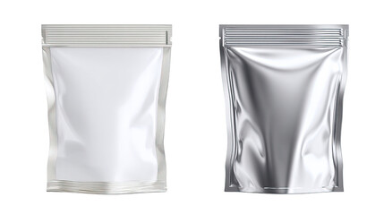 blank metallic foil snack package on white background