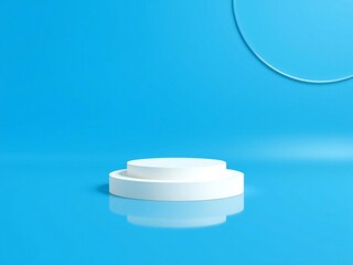 Minimalist white podium on a vibrant blue background with subtle circular elements
