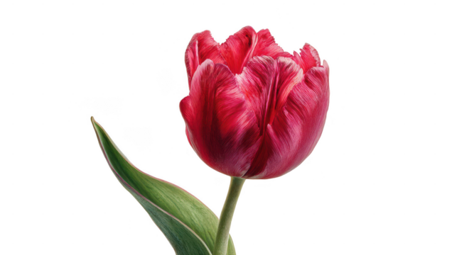 Close up of a vibrant red fringed tulip with water droplets isolated on transparent background
