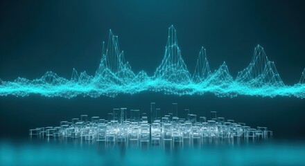 Abstract Futuristic Cityscape and Data Visualization with Glowing Blue Lines minimal 50