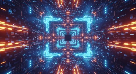 Abstract futuristic technology background with glowing neon lights and geometric shapes