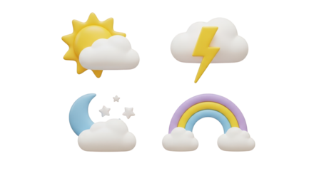 Weather icons sun cloud lightning moon stars rainbow isolated on a transparent background image
