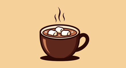 Hot Chocolate Delight with Marshmallows: A Cozy Illustration for Winter Menus and Holiday-Themed Design Projects, Ideal for Food and Beverage Promotions