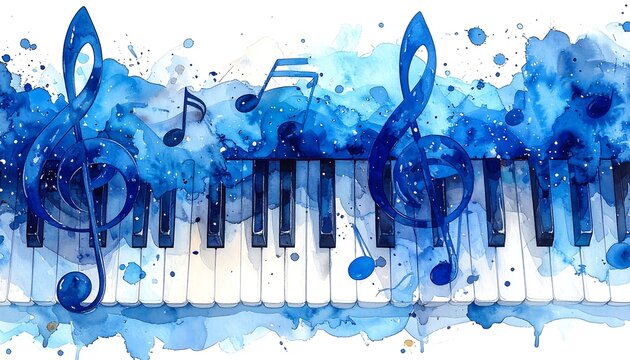 Watercolor piano keys with musical notes (1)