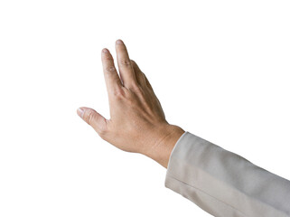 Businessman finger touching, hand clicking gesture. Isolated on transparent background.