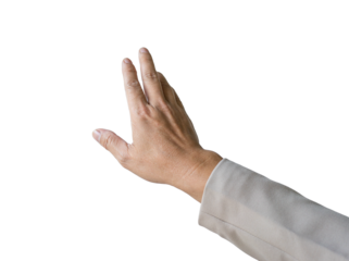 Businessman finger touching, hand clicking gesture. Isolated on transparent background.