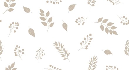 Seamless botanical pattern with pastel leaves and berries, for textile or background design