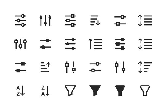 Filter and Sort Icons Vector Set – UI UX Control Panel Symbols