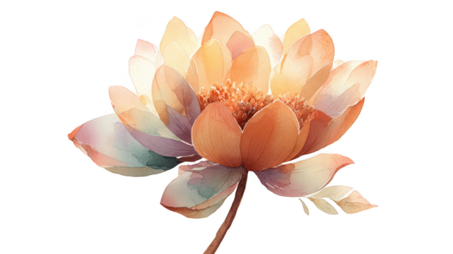 Beautiful delicate peach and white lotus flower isolated on transparent background
