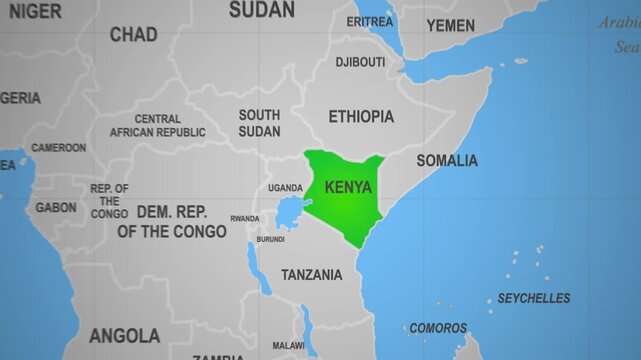 Kenya 2d animation map of country location and geography