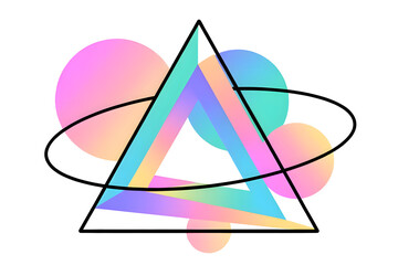 A striking abstract geometric composition featuring a bold black outline of a triangle overlaid on soft