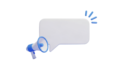 3D Megaphone and Speech Bubble Communication Icon isolated on a transparent background announcement