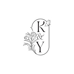 wedding initial concept alphabet caligraphic style monogram letter luxury minimalist logo design KY