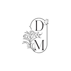 wedding initial concept alphabet DM luxury minimalist logo design caligraphic style monogram letter