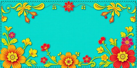 Vibrant papel picado banner with floral motifs, intricate cutwork details, festive wedding design,  style,  autumn