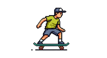 Obraz premium 3d illustration of pixel art skater boy riding skateboard isolated on transparent background