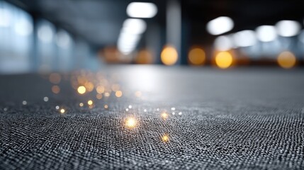 Abstract Black Steel Texture with Warm Bokeh Lights in a Cinematic HDR Macro