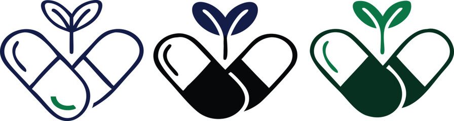 Obraz premium Natural medicine icon outline collection or set in black and white 
