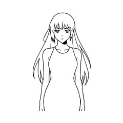 Black and white hot anime character line art illustration, stylish minimal outline drawing in clean style